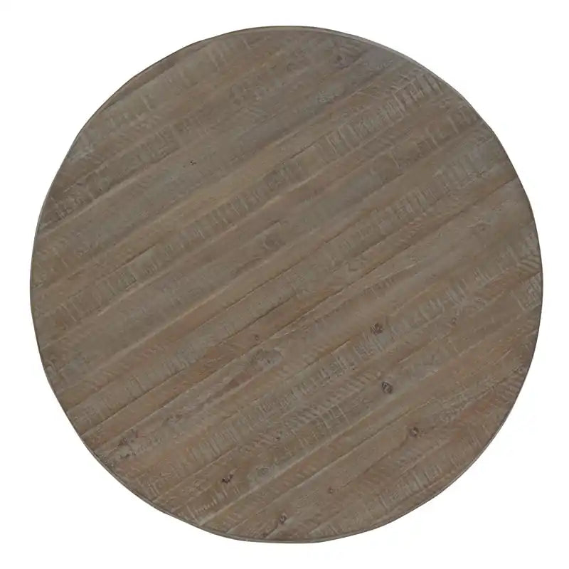 Table Basse Ronde Traditionnelle 40" - Pin Gris-Brun avec Piètement à Volutes