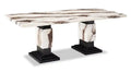Vega Dining Table, Marble Look, Pedestal Base, 82W - Black & White