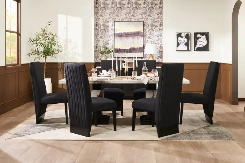 Table à manger, effet marbre, pied central, 82W - Noir et blanc
