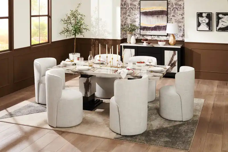 Table à manger, effet marbre, pied central, 82W - Noir et blanc