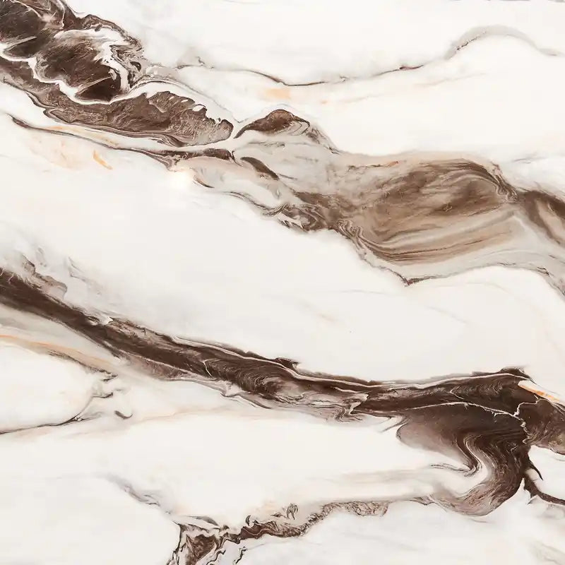 Table à manger, effet marbre, pied central, 82W - Noir et blanc