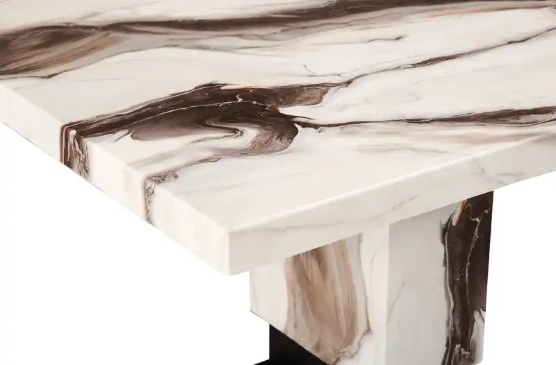 Table à manger, effet marbre, pied central, 82W - Noir et blanc