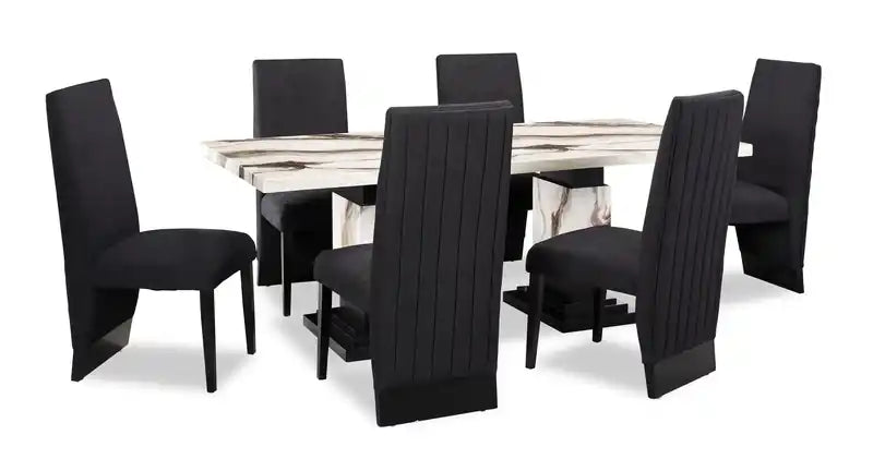Table à manger, effet marbre, pied central, 82W - Noir et blanc