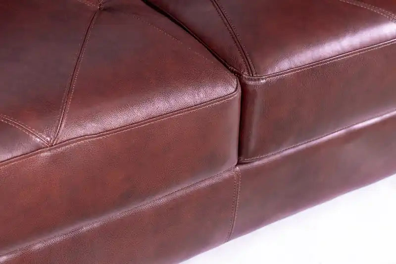 Causeuse en cuir véritable avec coutures à motif de losanges et pieds en bois - Vert écume de mer