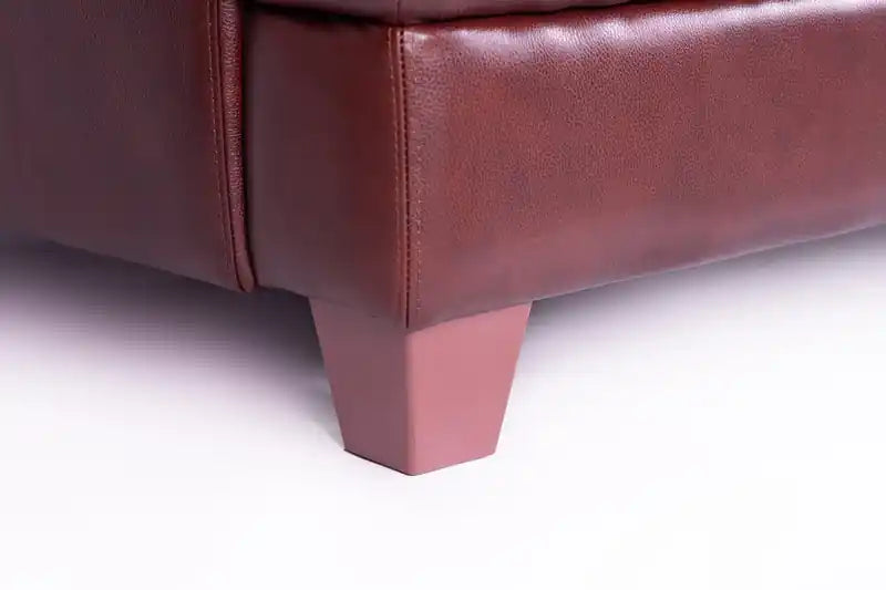 Causeuse en cuir véritable avec coutures à motif de losanges et pieds en bois - Vert écume de mer