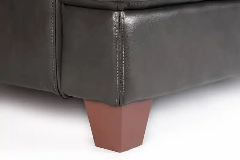 Causeuse en cuir véritable avec coutures à motif de losanges et pieds en bois - Vert écume de mer