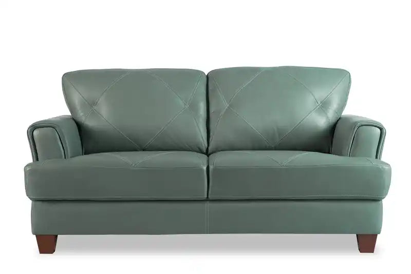Chateau dAx Vita 70 100% Genuine Leather Loveseat with Diamond Pattern Stitching and Wood Legs - Seafoam Green