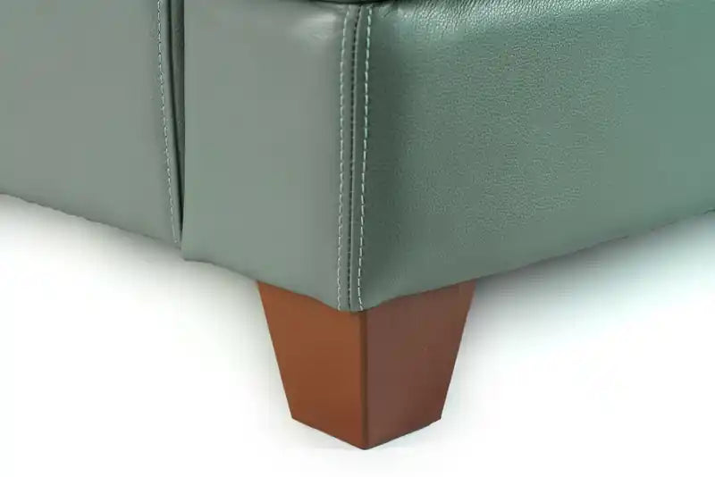 Causeuse en cuir véritable avec coutures à motif de losanges et pieds en bois - Vert écume de mer