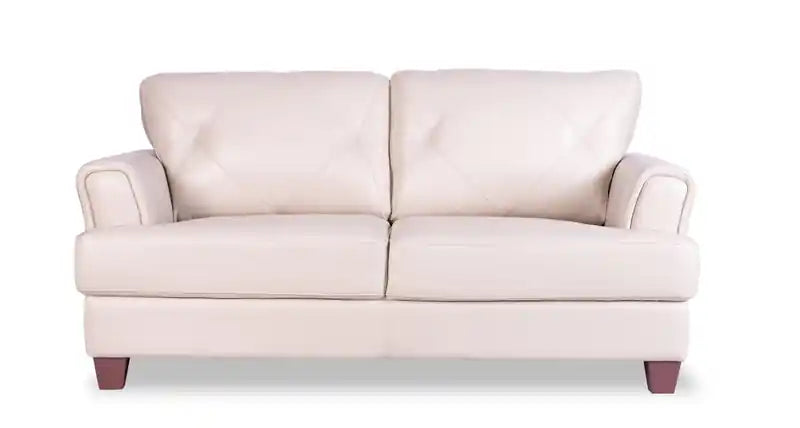 Causeuse en cuir véritable avec coutures à motif de losanges et pieds en bois - Vert écume de mer