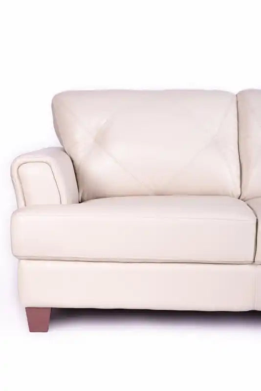 Causeuse en cuir véritable avec coutures à motif de losanges et pieds en bois - Vert écume de mer