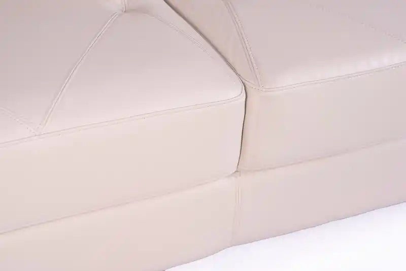 Causeuse en cuir véritable avec coutures à motif de losanges et pieds en bois - Vert écume de mer