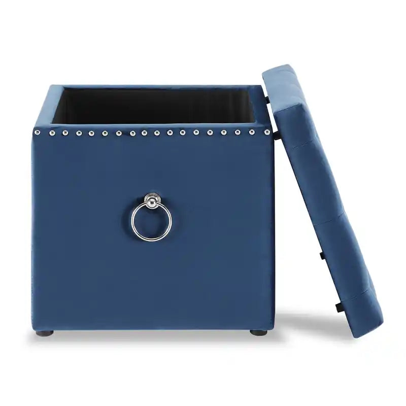 Pouf de rangement en velours carré de 17 po