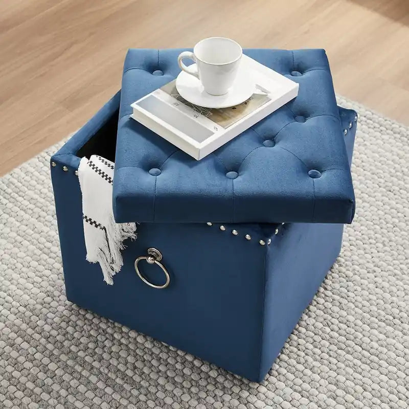 Pouf de rangement en velours carré de 17 po