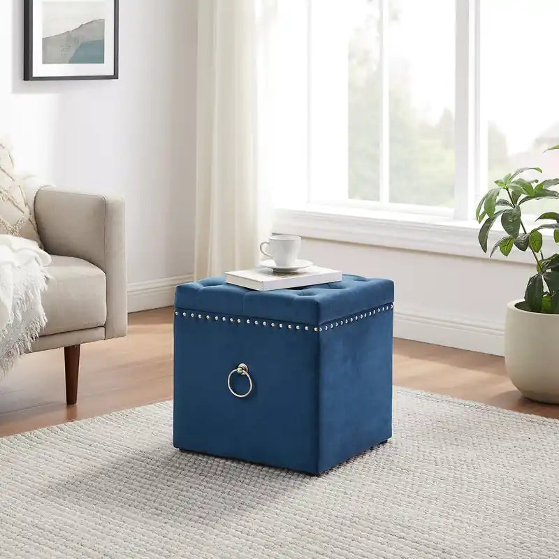 Pouf de rangement en velours carré de 17 po