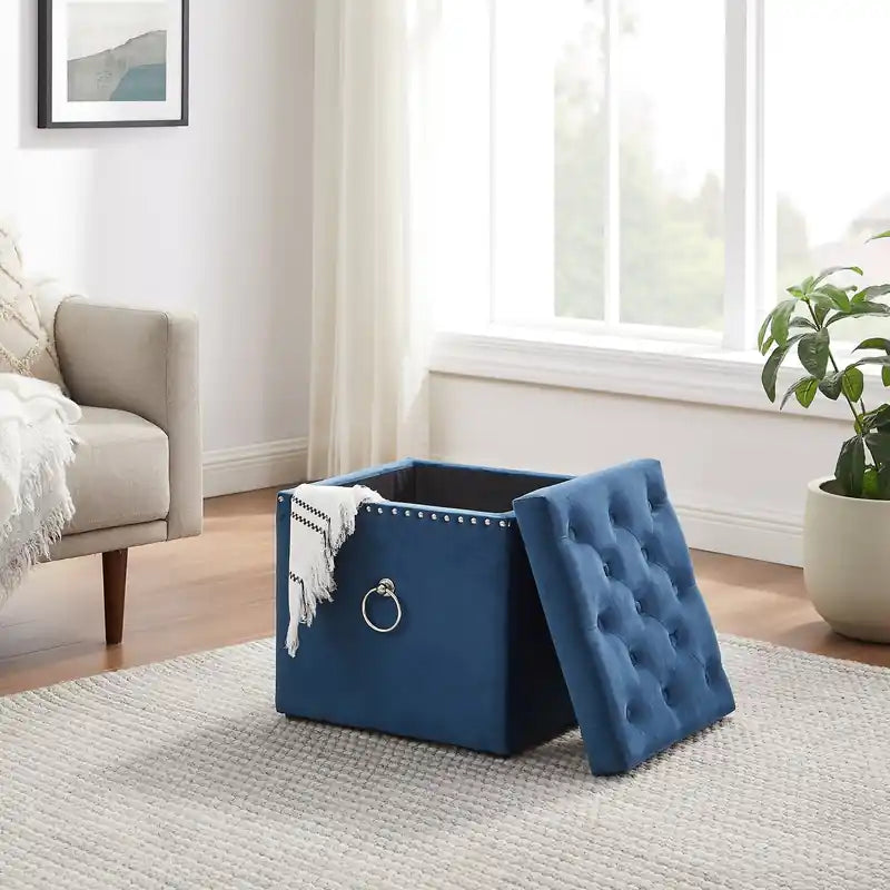 Pouf de rangement en velours carré de 17 po